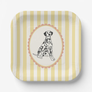 Pastellgelbe und orangefarbene Streifen und Hunde Pappteller
