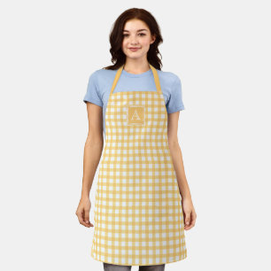 Pastellgelber Gingham Kariert Tartan Modern Monogr Schürze
