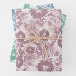 Pastellgrau Türkis Grün Blumenmuster Geschenkpapier Set