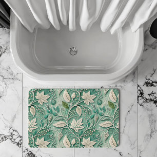 Pastellgrün Beige Vintage Botanisches Muster Badematte