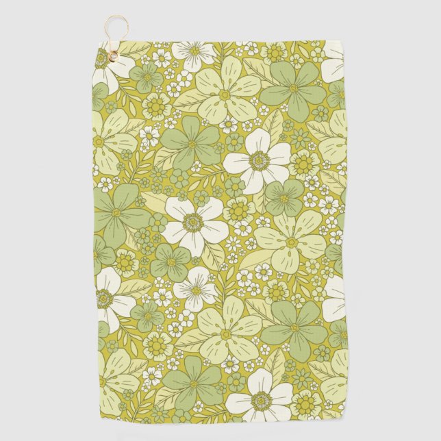 Pastellgrün-gelbe Blume Golfhandtuch (Vorderseite)