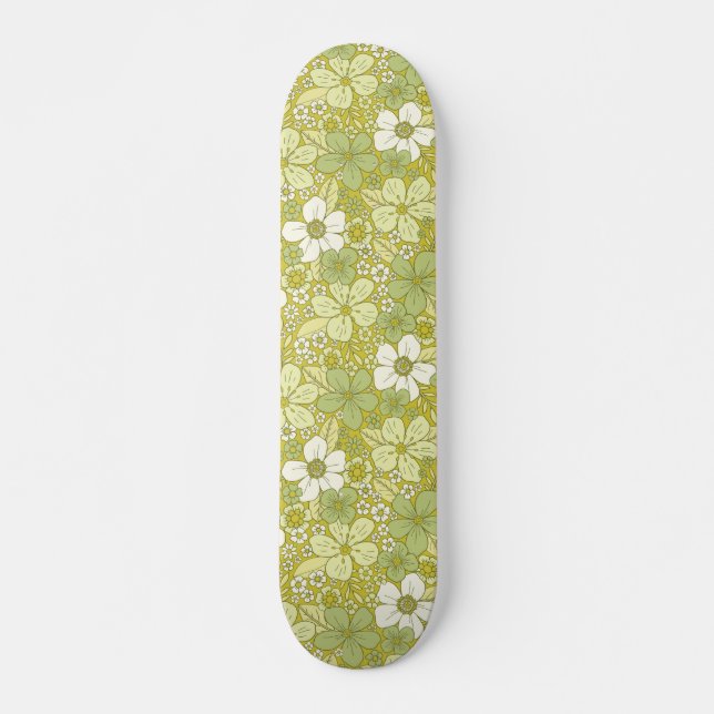 Pastellgrün-gelbe Blume Skateboard (Vorne)
