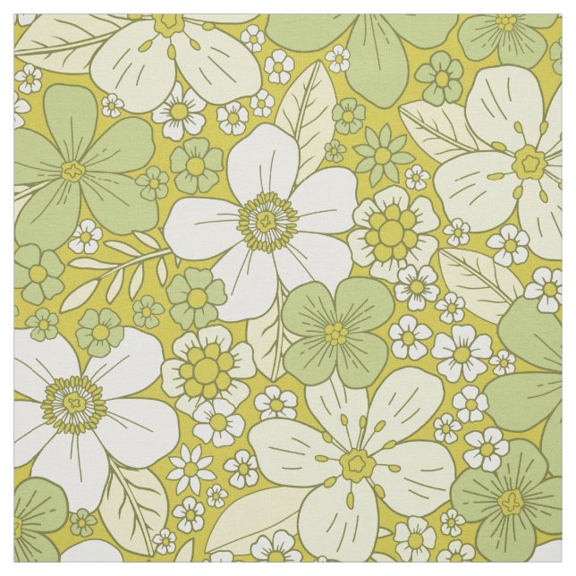 Pastellgrün-gelbe Blume Stoff (Muster)