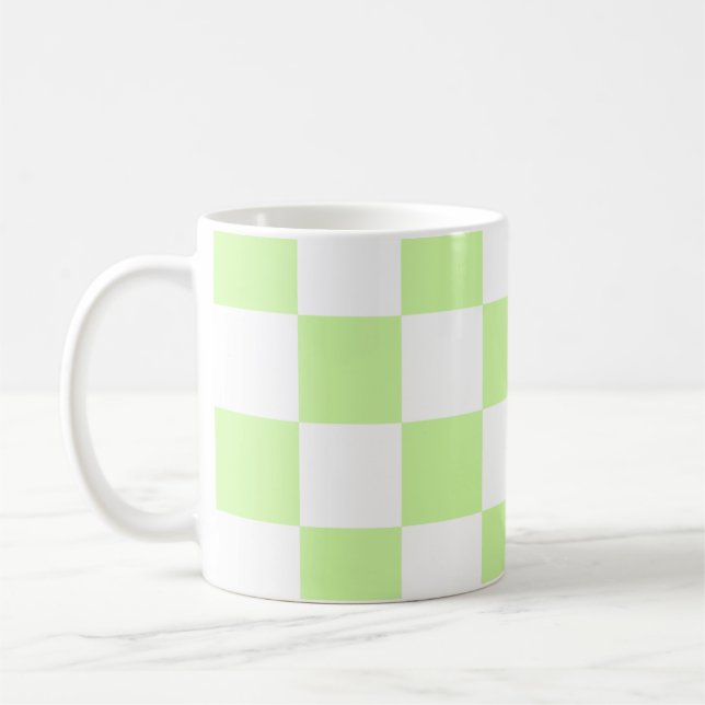 Pastellgrün kariertes Gingham-Muster Kaffeetasse (Links)