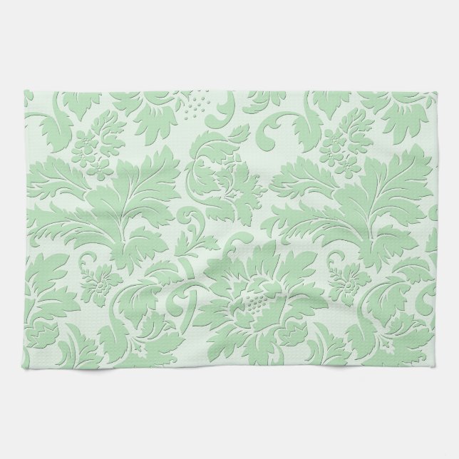 Pastellgrün monochromatischer Vintager BlumenDamas Küchentuch (Horizontal)