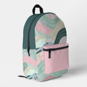 Pastellgrün Pink Gold Wavy Muster Bedruckter Rucksack