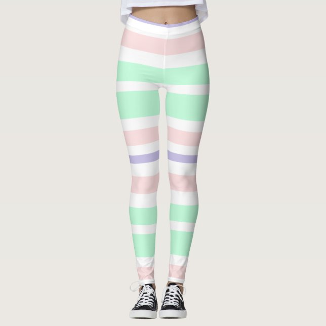Pastellgrün, rosa, Lila, weiß gestrichene Leggings (Vorderseite)