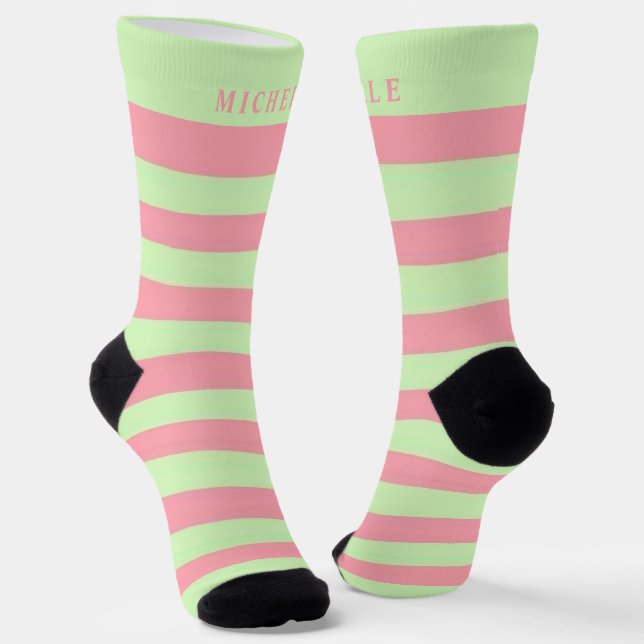 Pastellgrün rosa Streifen für Individuelle Name Socken (Gewinkelt)