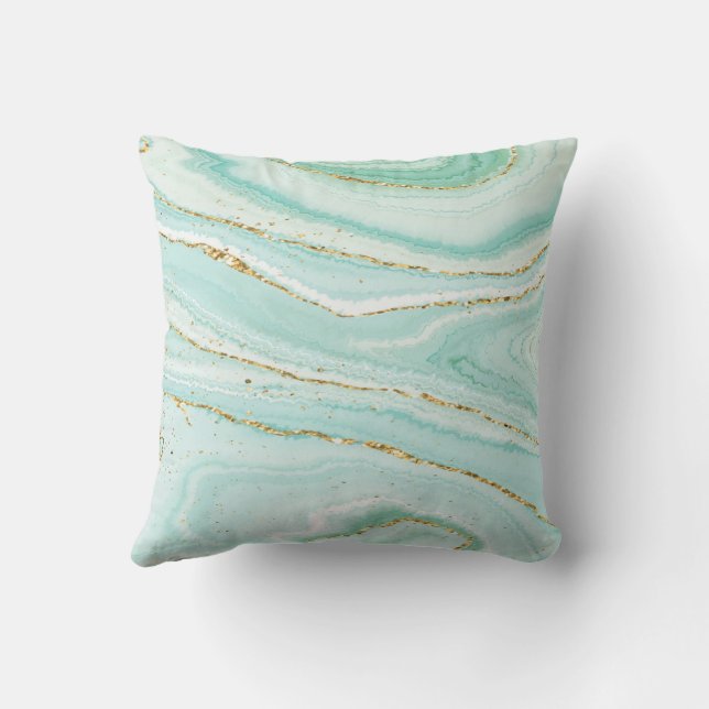 Pastellgrün und blau flüssiger Marmor Kissen (Rückseite)