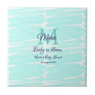 Pastellgrüne Baby-in-Blüten-Monogramm-Baby-Shower- Fliese