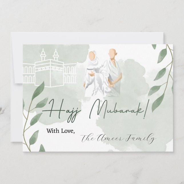 Pastellgrüne Blätter mit Hajj Mubarak-Nachricht Mitteilungskarte (Vorderseite)