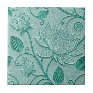 Pastellgrüne Lotus-Prägung Fliese