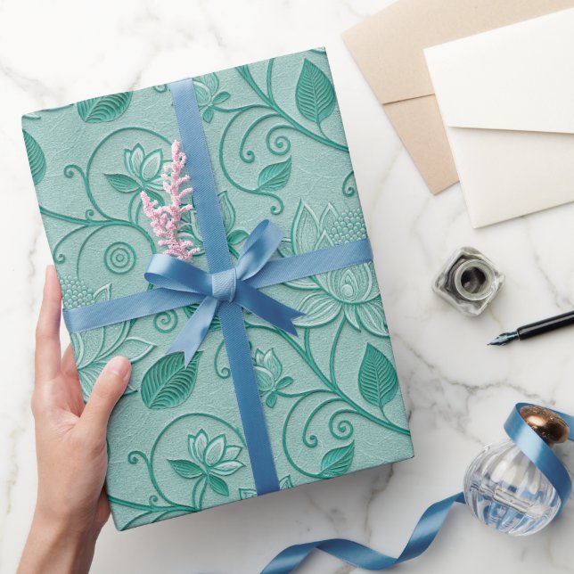 Pastellgrüne Lotus-Prägung Geschenkpapier (Schenken)