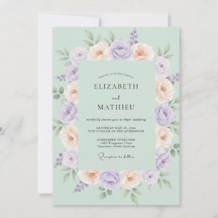 Pastellgrüne romantische Hochzeit Einladung