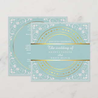 Pastellgrüne und goldene Hochzeit Einladung