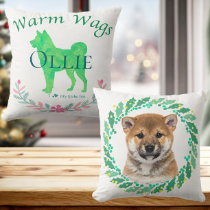 Pastellgrüner Shiba Inu Personalisiertes Weihnac Kissen