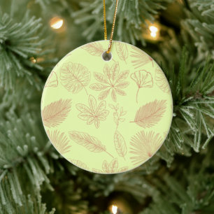 Pastellgrünes und Beiges Blätter-Muster Keramik Ornament
