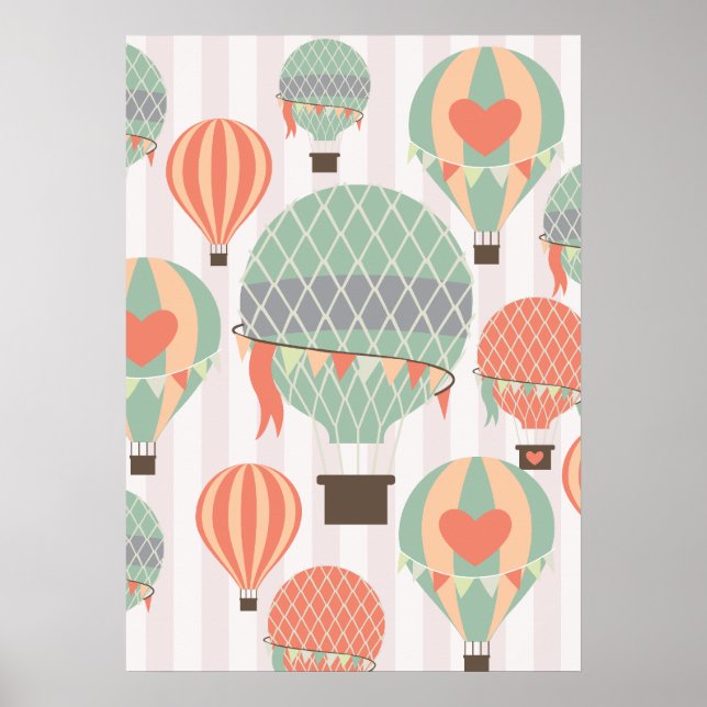 Pastellheiße Luftballons Steigen rosa Streifen Him Poster (Vorne)