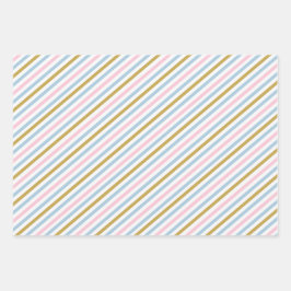 Pastellkleiner Stern, Streifen und Tupfen Geschenkpapier Set