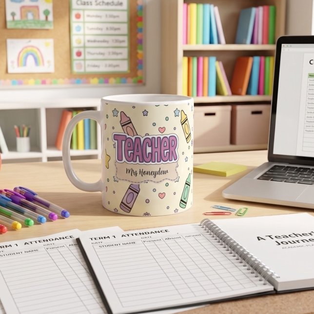 Pastellkreide-Lehrer-Schulmuster  Kaffeetasse (Von Creator hochgeladen)