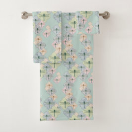Pastelllibellen-Muster-blaue Küstenillustration Badhandtuch Set