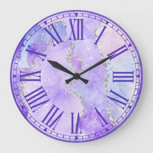 Pastelllila und weiße falsche Silber-Glitter-Achat Große Wanduhr