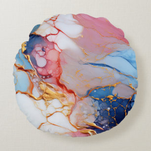Pastellmarmor mit goldener Eleganz Rundes Kissen