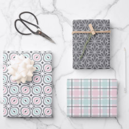 Pastellmuster aus Grau, Pink und Mint in geometris Geschenkpapier Set