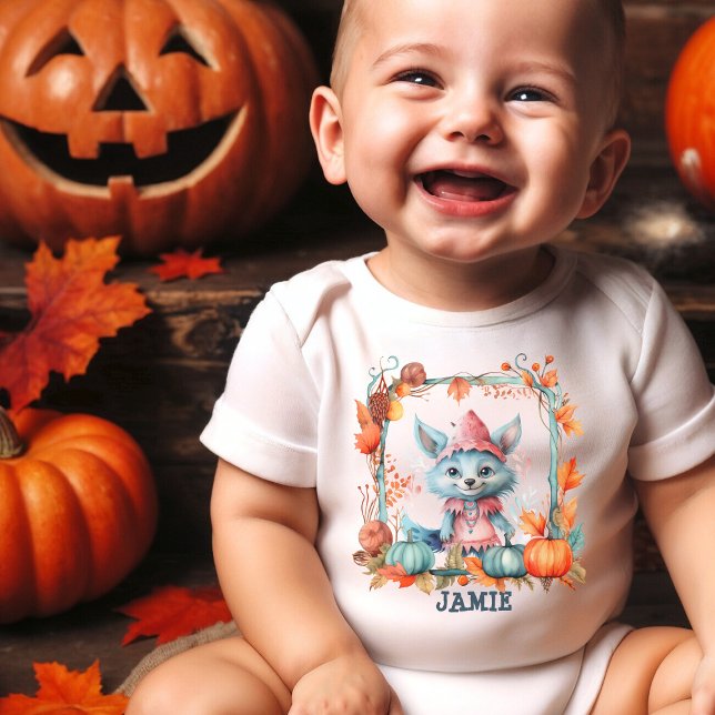 Pastellname Niedlich Blue Fox Pumpkin Patch Hallow Baby Strampler (Von Creator hochgeladen)