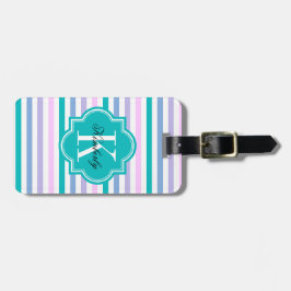 PastellOmbre Streifen mit aquamarinem Monogramm Gepäckanhänger