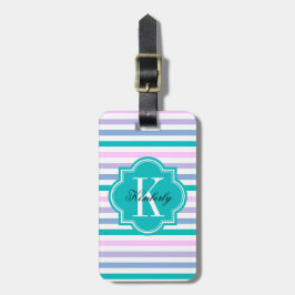PastellOmbre Streifen mit aquamarinem Monogramm Gepäckanhänger