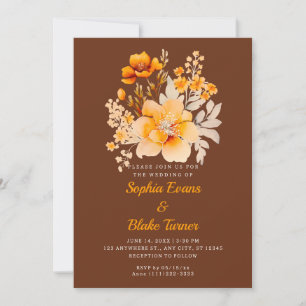 Pastellorange Blumenstrauß Herbst Braune Hochzeit Einladung