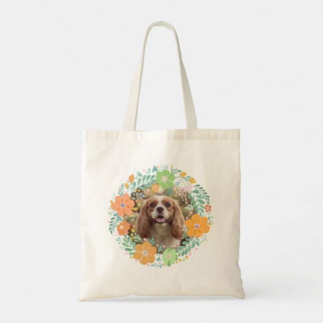 Pastellorange Cavalier King Charles Spaniel Floral Tragetasche (Rückseite)