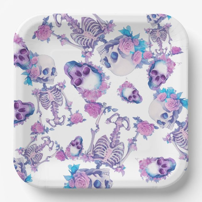 Pastelloween Skulls Pappteller (Vorderseite)