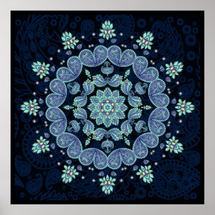 Pastellpaisley-Kaleidoskop-Mandala-Druck Poster