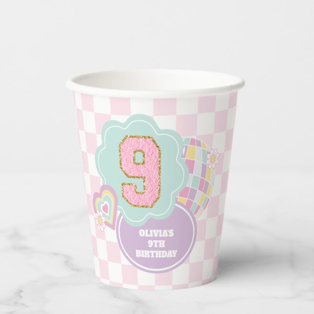 Pastellpastellpflaster 9. Geburtstag Pappbecher (Vorderseite)
