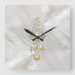 Pastellperle Unalome Lotus Symbol Quadratische Wanduhr