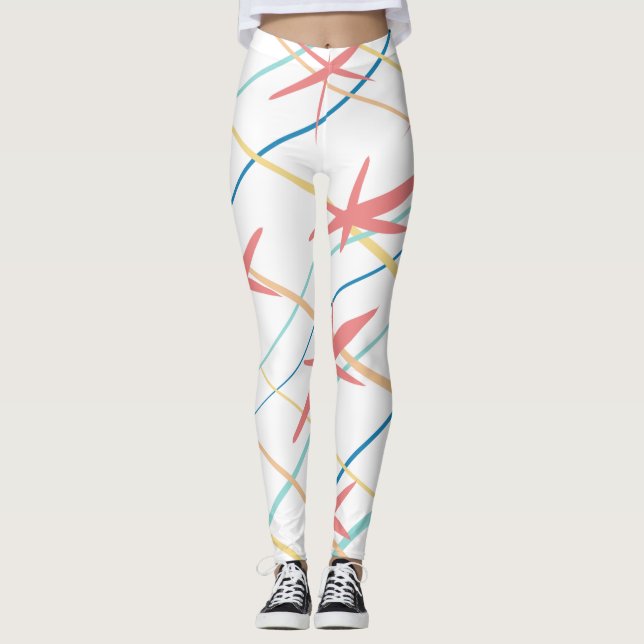 Pastellpfirsich Blau Gelbe Koralle Pink Abstrakt Leggings (Vorderseite)