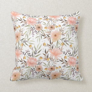 Pastellpfirsich Rosa Olive Wasserfarbe Blumenmuste Kissen