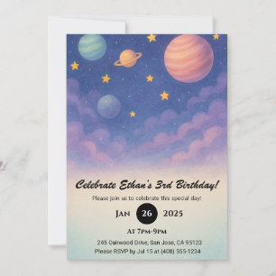 Pastellplaneten im Nachthimmel Geburtstag Einladung
