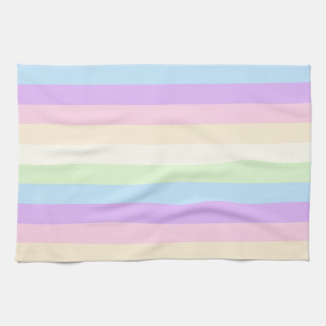 Pastellregenbogen farbiges Streifen-Muster Geschirrtuch (Horizontal)
