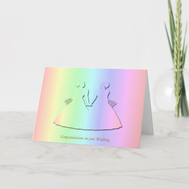 Pastellregenbogen-Hochzeits-Karte für Lesben Karte (Vorderseite)