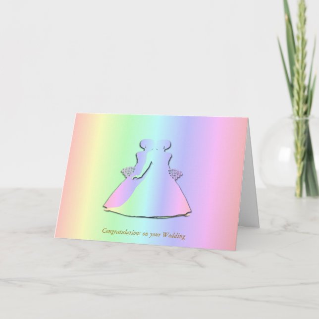 Pastellregenbogen-lesbische Hochzeits-Karte Karte (Vorderseite)