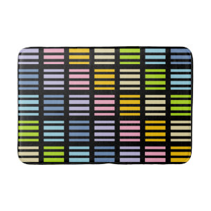 Pastellregenbogen-Quadrat-und Streifen-Schwarzes Badematte