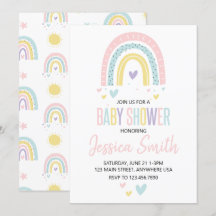 Pastellregenbogen und Herz-Babydusche laden ein