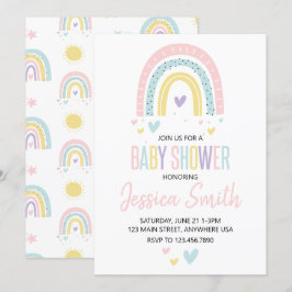 Pastellregenbogen und Herz-Babydusche laden ein Einladung