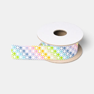 Pastellregenbogen und weiße Quadrate und Tupfen Satinband
