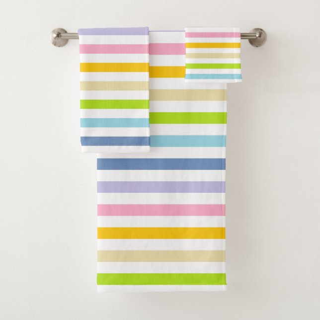 Pastellregenbogen und weiße Streifen Badhandtuch Set (Insitu)