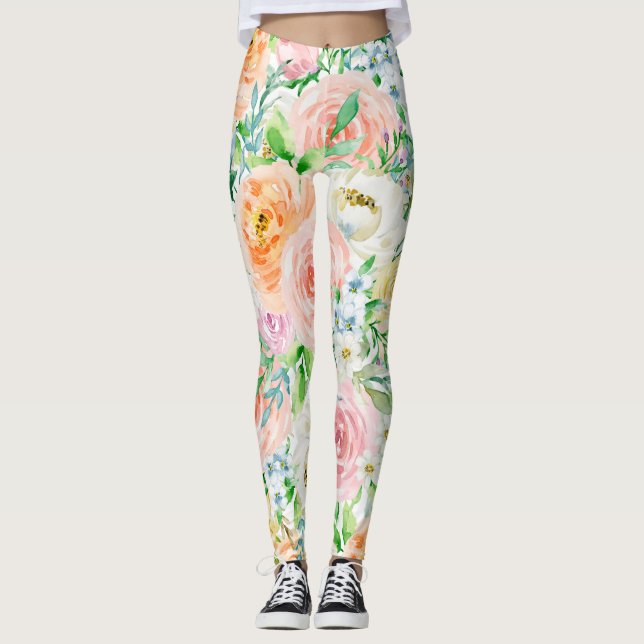Pastellromantischer Garten Leggings (Vorderseite)