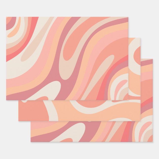 Pastellrosa Abstrakte Retro-Muster Geschenkpapier Set (Set)
